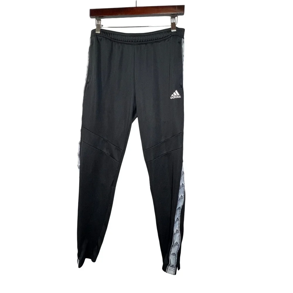 Adidas Mens Track Pants Tape Side Stripe Medium Black Tapered Joggers Active